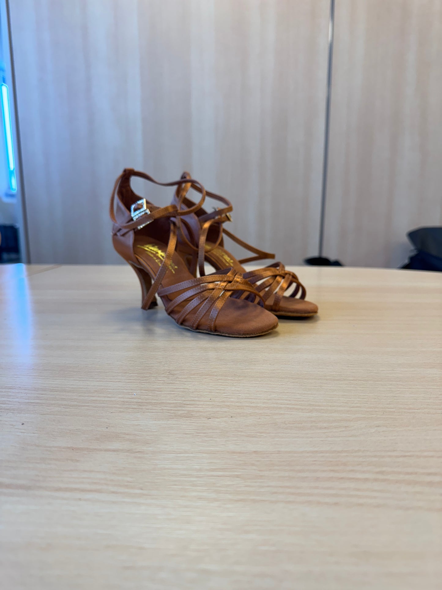Emily - Tan Satin - Size 4.5 - X Wide