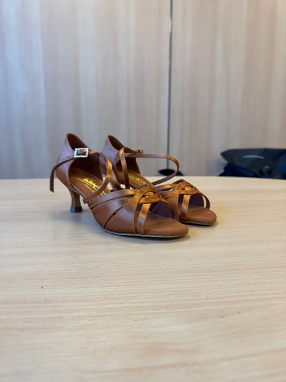 Mia - Tan Satin - Size 5 - X Wide (XG Soles)