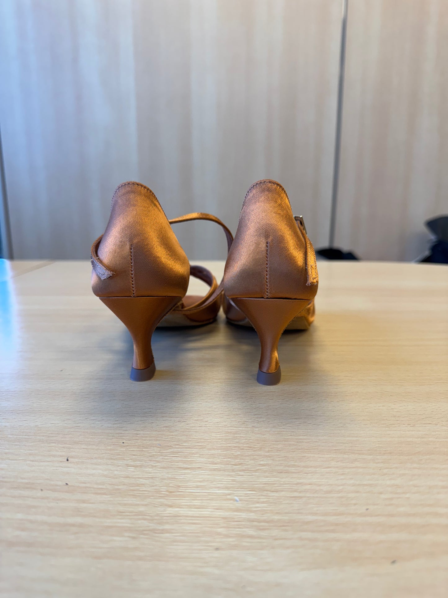 Mia - Tan Satin - Size 5 - X Wide (XG Soles)