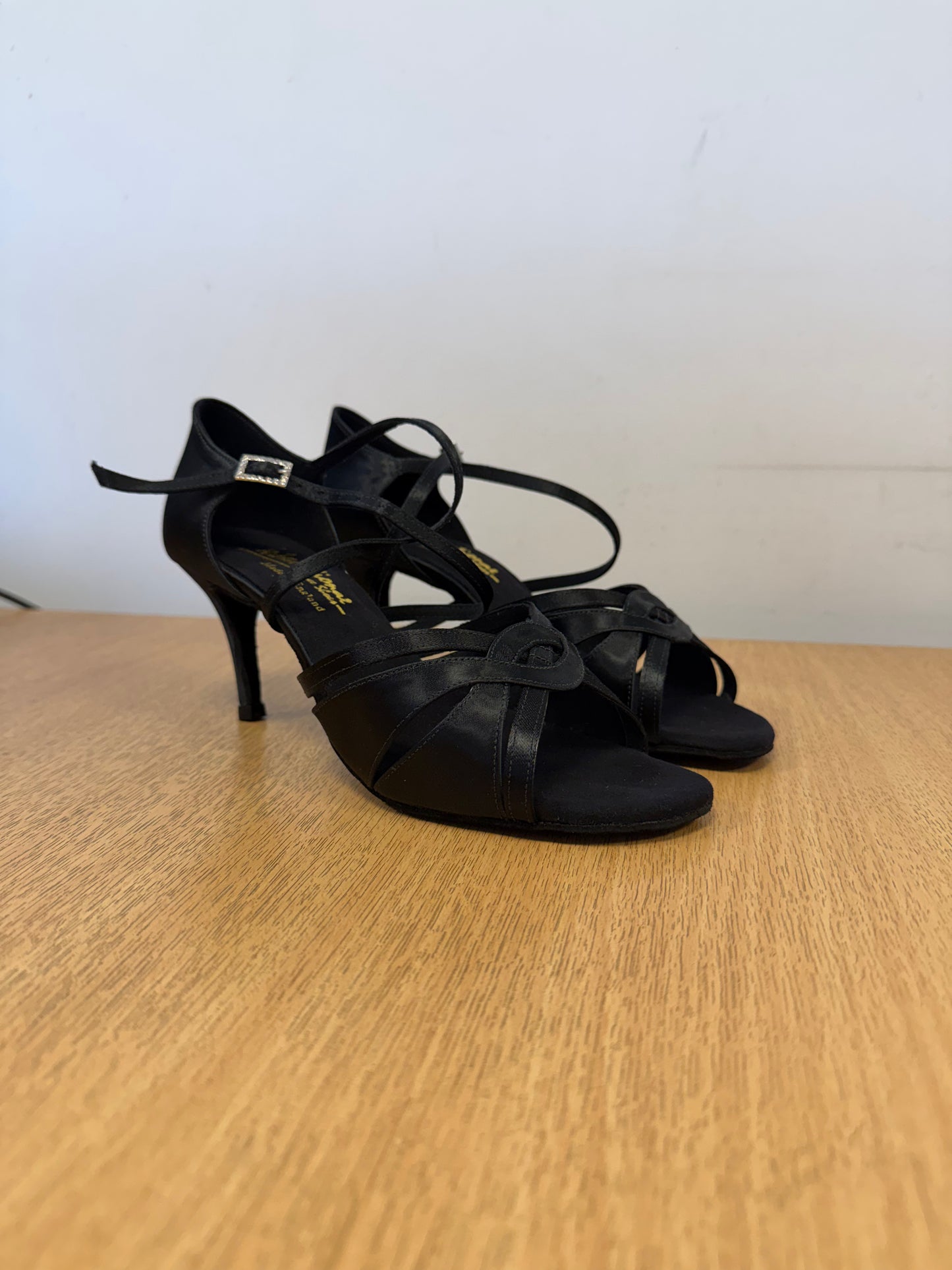 Mia - Black Satin - Size 8 - Wide