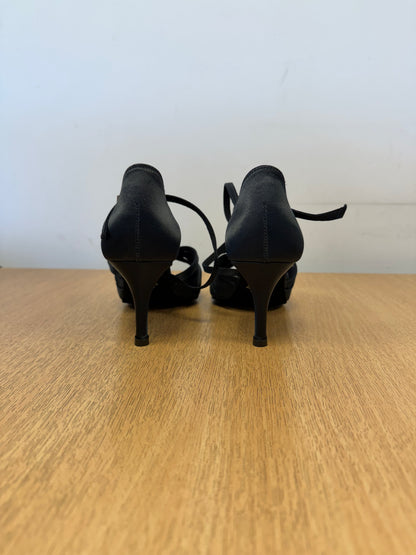 Mia - Black Satin - Size 8 - Wide