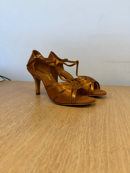 Mia T-Bar - Tan Satin - Size 8 - Regular (XG Soles)