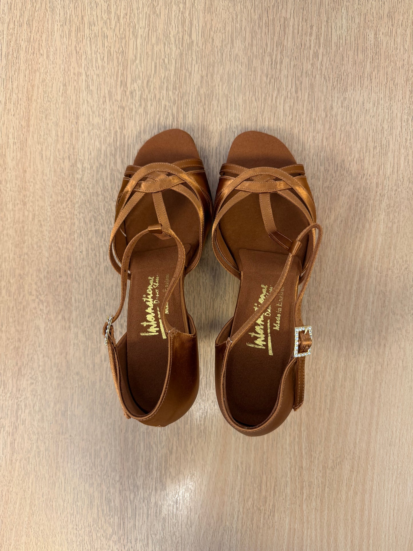 Mia T-Bar - Tan Satin - Size 8 - Regular (XG Soles)