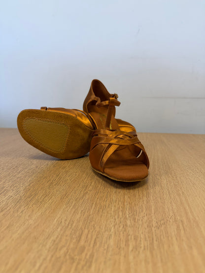 Mia T-Bar - Tan Satin - Size 8 - Regular (XG Soles)