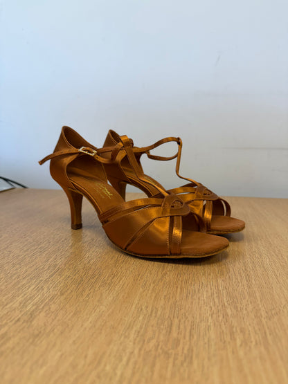 Mia T-Bar - Tan Satin - Size 8 - Regular (XG Soles)