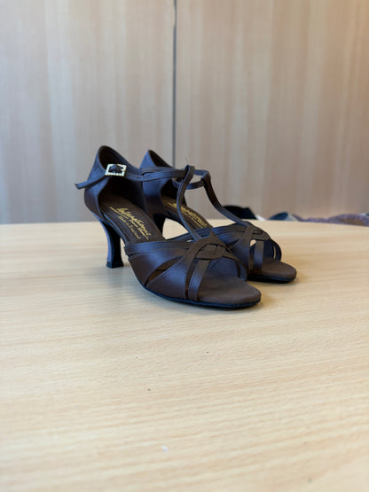 Mia T-Bar - Espresso Satin - Size 6 - Wide