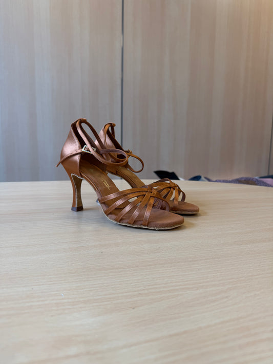 Tanya - Tan Satin - Size 6 - Narrow