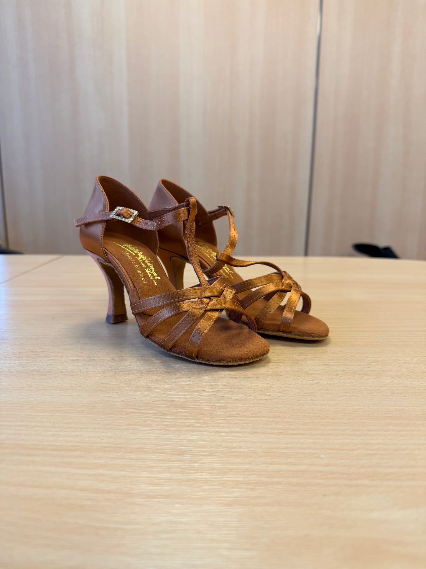 Melissa T-Bar - Tan Satin - Size 2 - Regular