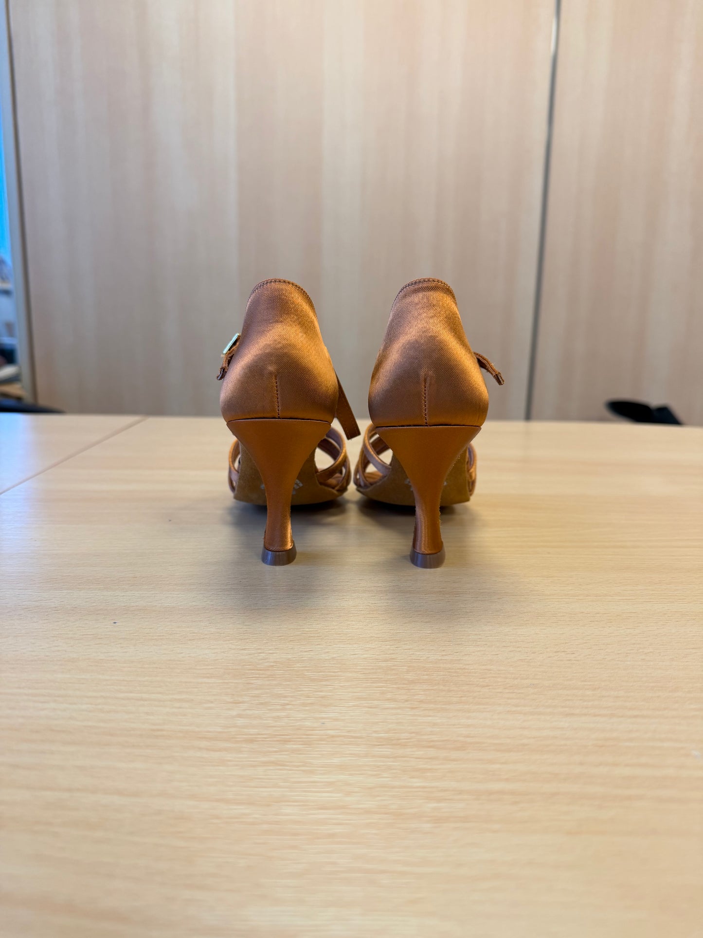 Melissa T-Bar - Tan Satin - Size 2 - Regular