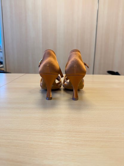 Melissa T-Bar - Tan Satin - Size 2 - Regular