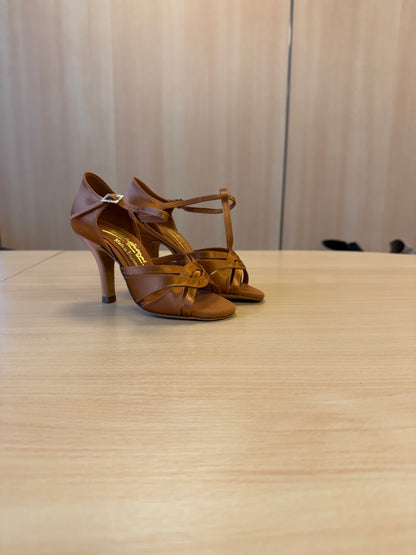 Mia T-Bar XG - Tan Satin - Size 2 - Regular (XG Soles)