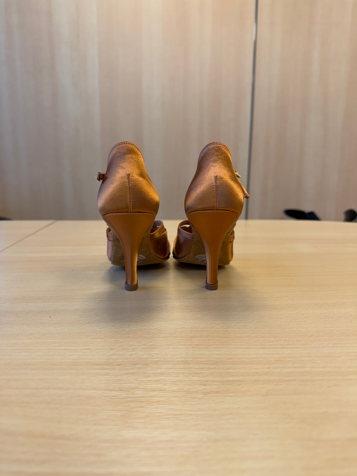 Mia T-Bar XG - Tan Satin - Size 2 - Regular (XG Soles)