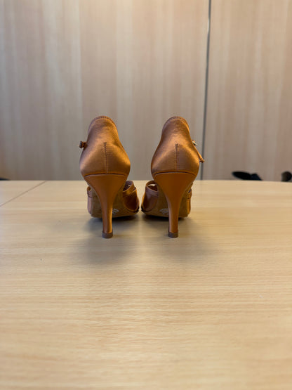 Mia T-Bar XG - Tan Satin - Size 2 - Regular (XG Soles)