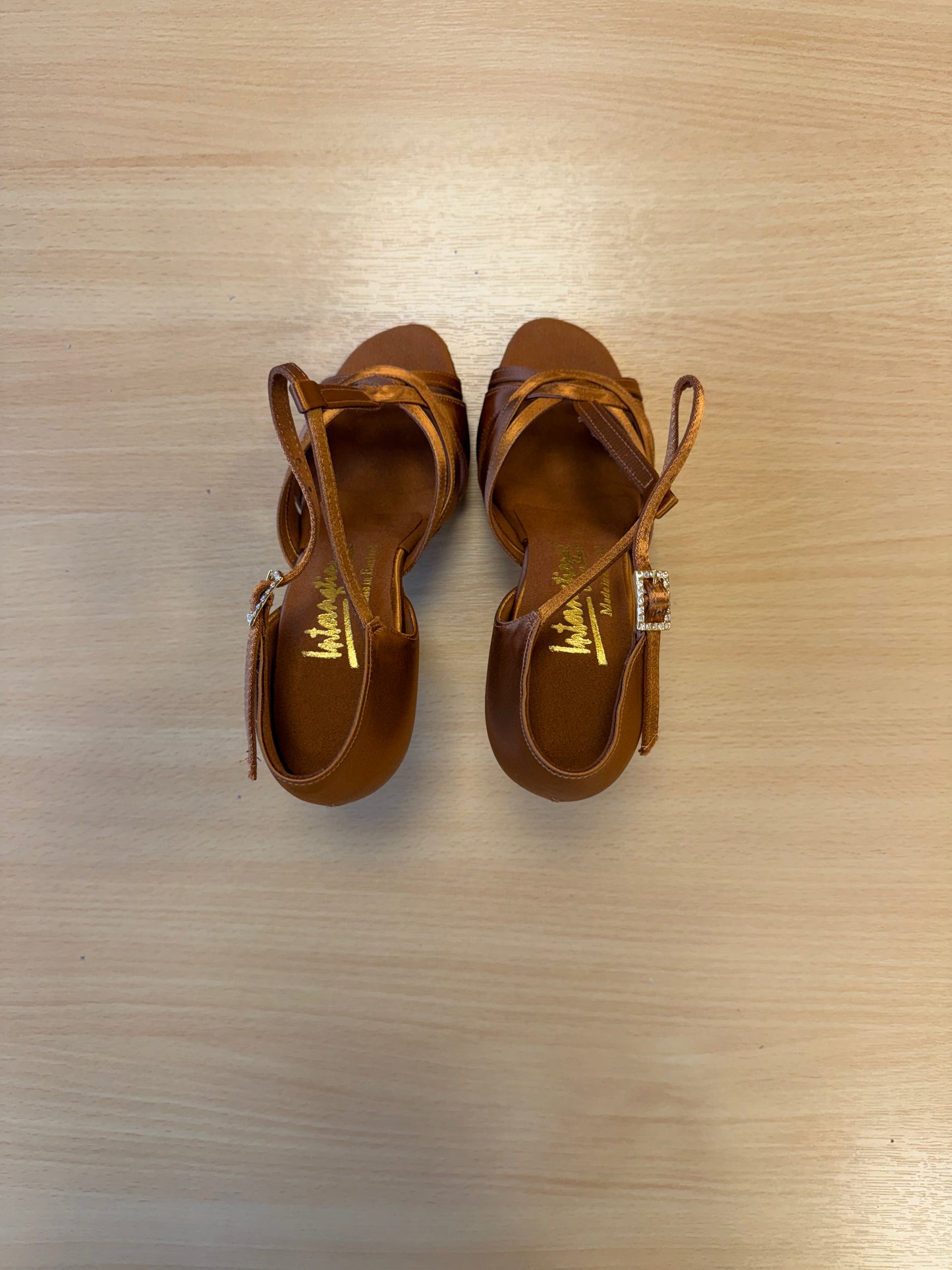 Mia T-Bar XG - Tan Satin - Size 2 - Regular (XG Soles)