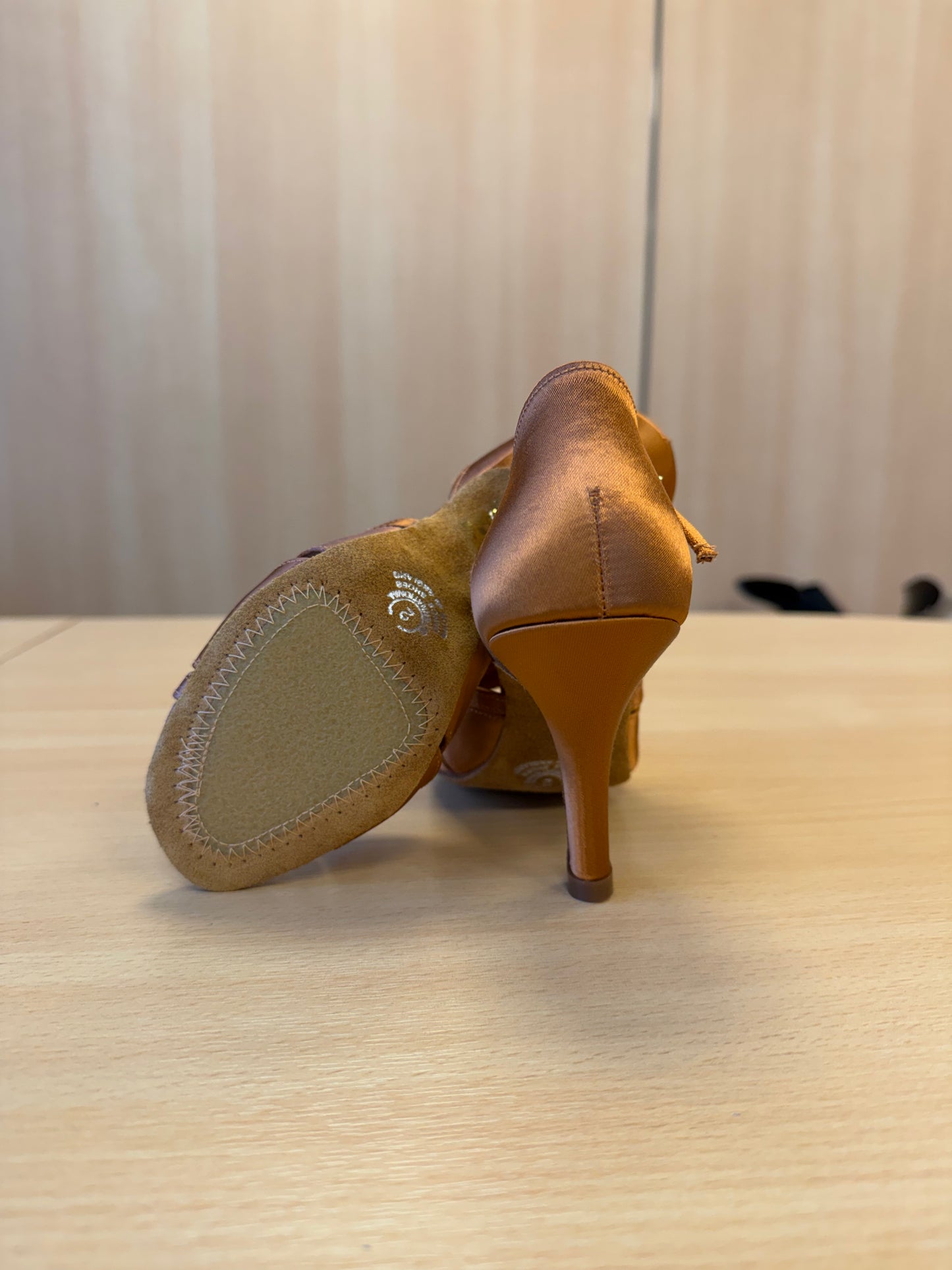 Mia T-Bar XG - Tan Satin - Size 2 - Regular (XG Soles)