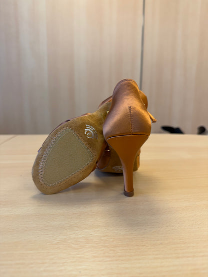 Mia T-Bar XG - Tan Satin - Size 2 - Regular (XG Soles)