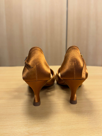 Mia - Tan Satin - Size 5 - X Wide (XG)