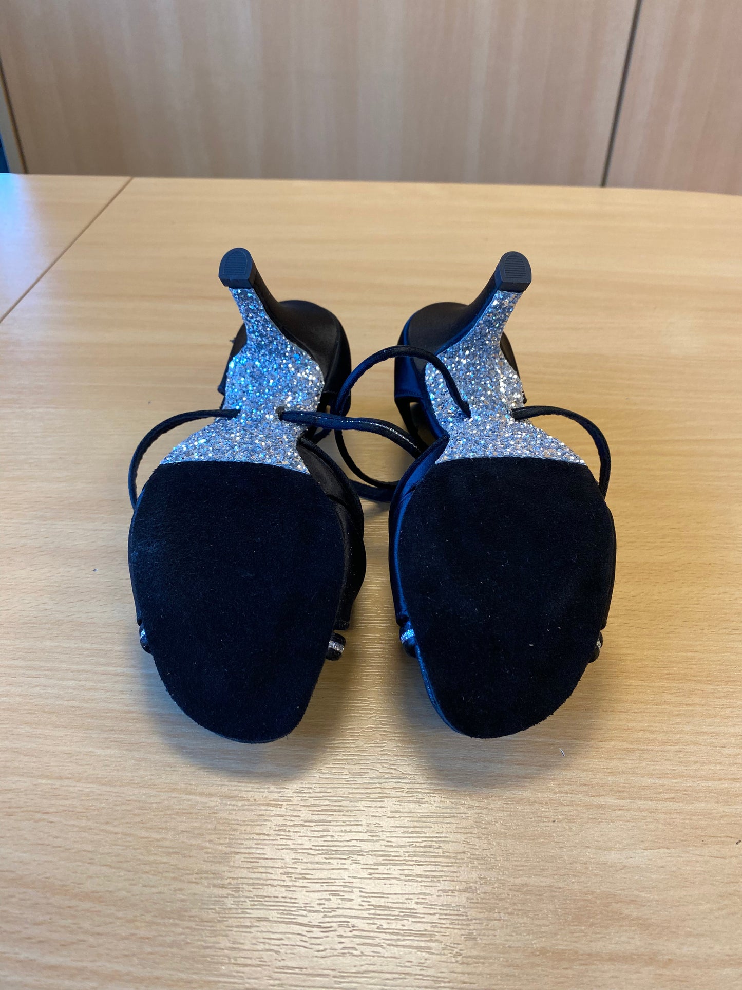 Mia Sequin - Black Satin/Sequin (Size 5W)