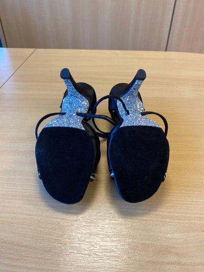 Mia Sequin - Black Satin/Sequin (Size 5W)