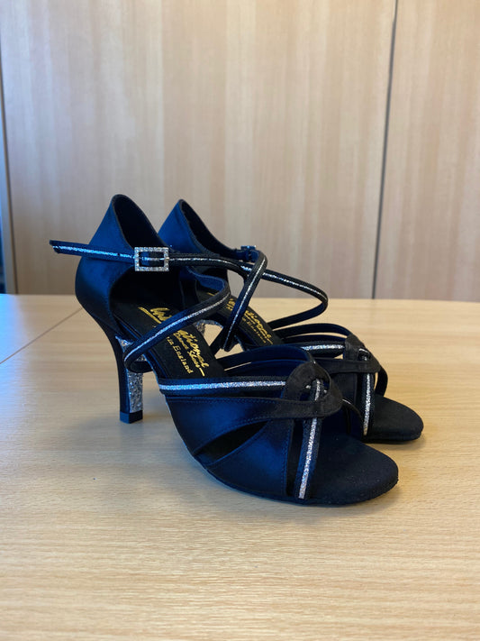 Mia Sequin - Black Satin/Sequin (Size 5W)