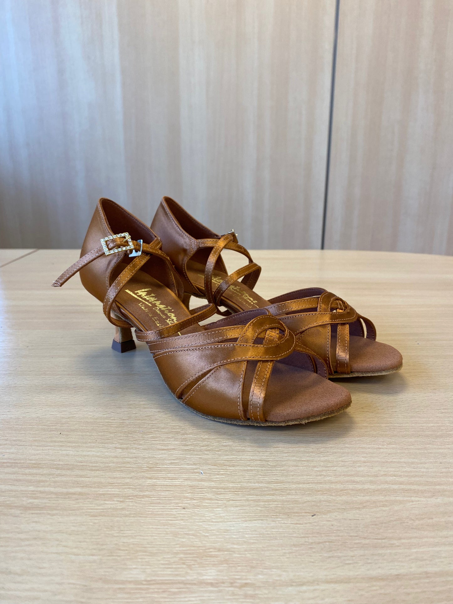 Mia - Tan Satin (Size 4.5XW)